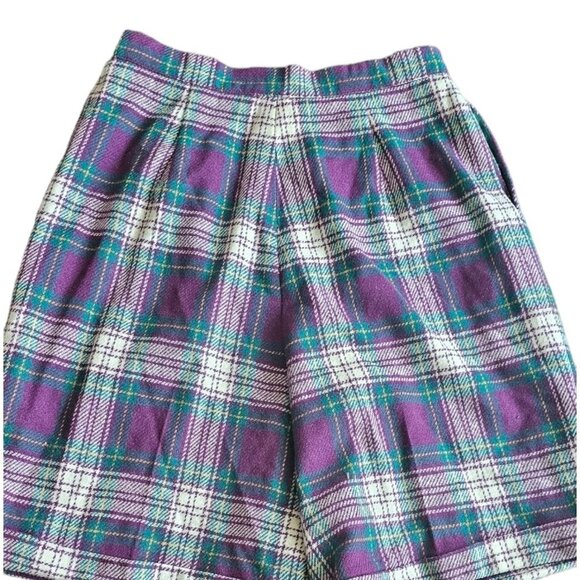 Vintage That's Me Wool Blend Purple & Green Tartan  Plaid Casual Shorts - Picture 2 of 10